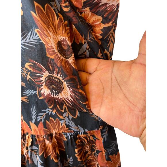 HAPPY x NATURE by Kate Hudson Mini Dress Floral Print in Black & Brown Sz. Large - Picture 8 of 11